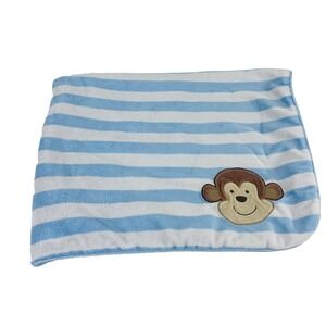 Just One You Carter's Monkey Baby Blanket Striped Blue Brown  Soft Sherpa